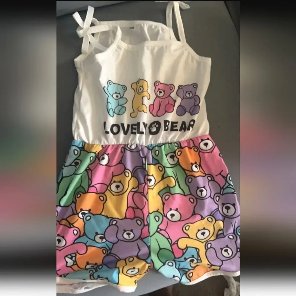 Girl's cute graphic cartoon bear romper sz 3-4Y